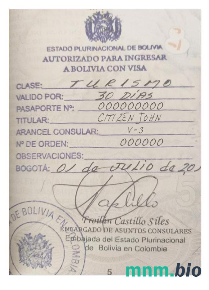 Wiza do Boliwii (wersja znaczkowa)